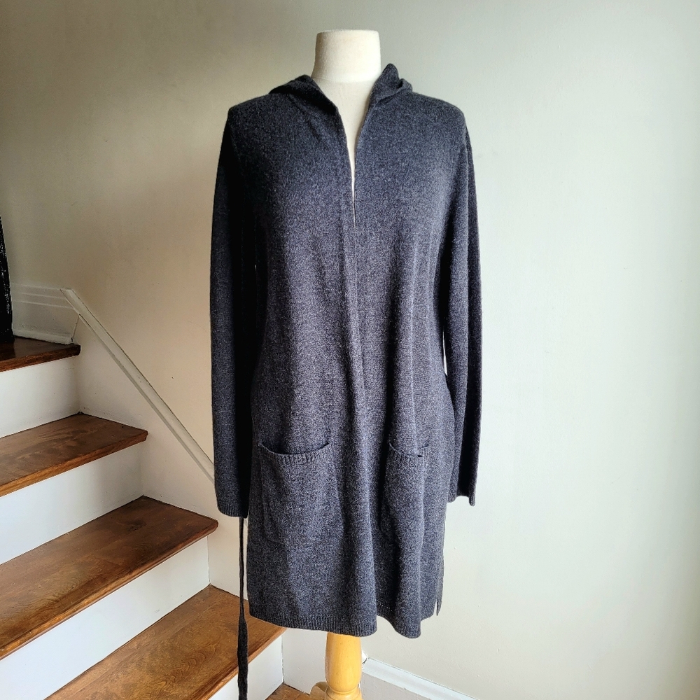 NWT TAHARI 100% Cashmere Cardigan Hooded Charcoal Gray Lounge Robe XL - Picture 5 of 10